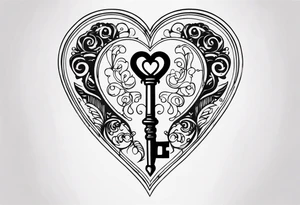 Antique skeleton type key heart shaped tattoo idea