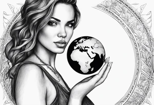 A woman holding a small planet in her hand tattoo idea