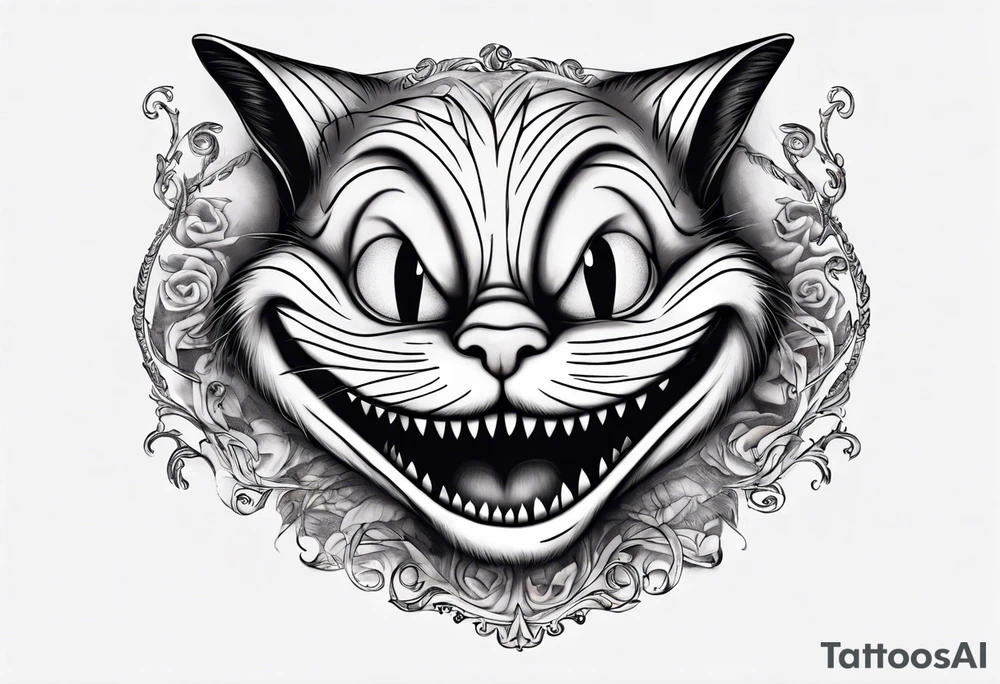 Cheshire Cat From Alice in wonderland with quote tattoo idea