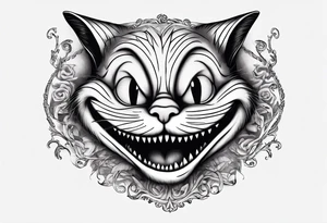 Cheshire Cat From Alice in wonderland with quote tattoo idea