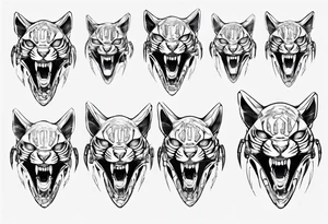 cybernetic ocelot full body teeth showing tattoo idea