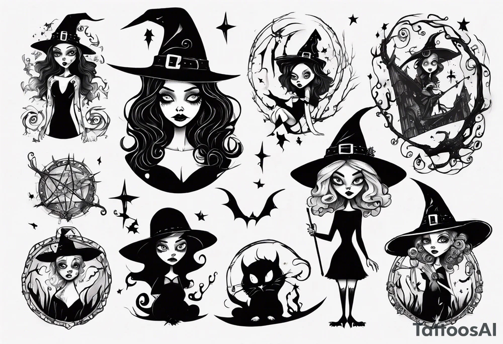 a Tim Burton-style witch tattoo idea