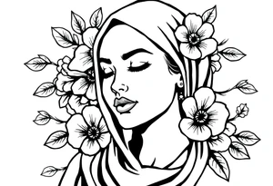 traditonal lady with head scarf with flowers tattoo idea