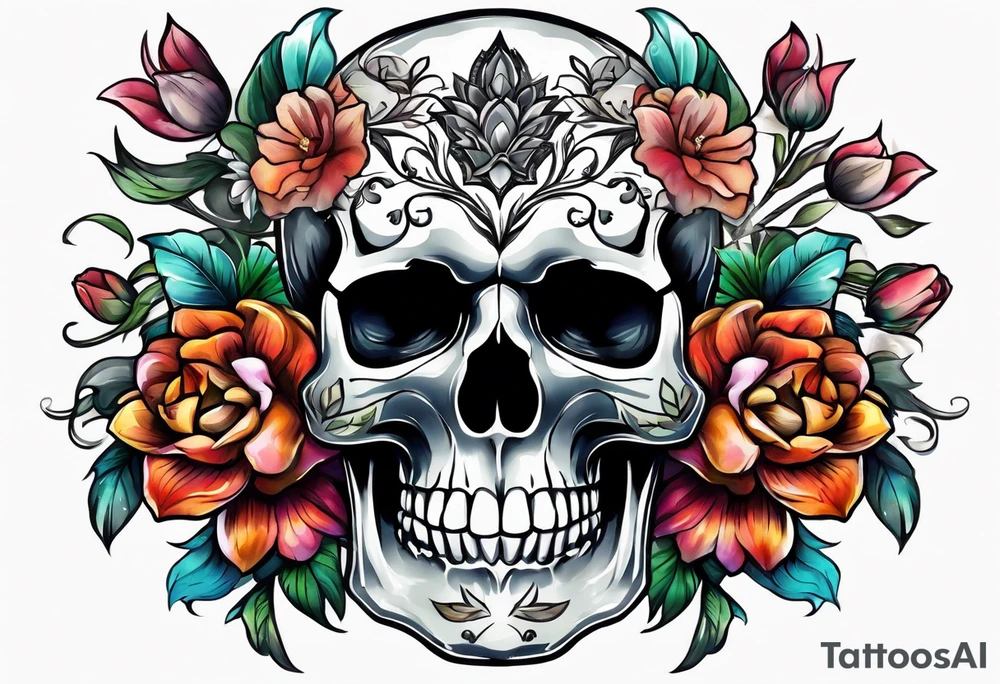 A skull and flowers tattoo idea