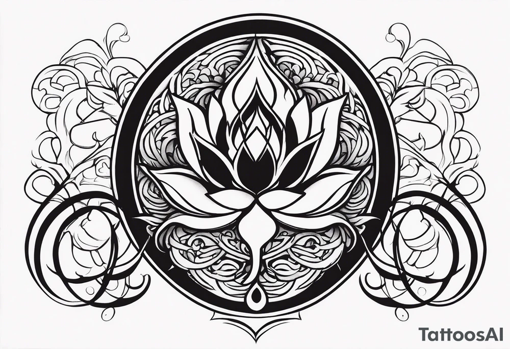 one vertical tattoo that combines lotus flower, phoenix and helix, strength and resilience symbols tattoo idea