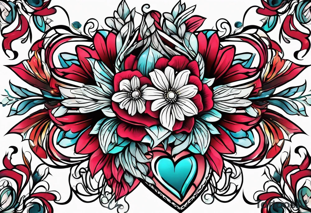 Floral, blessed virgin, abstract, beautiful, sacred heart, religious tattoo idea