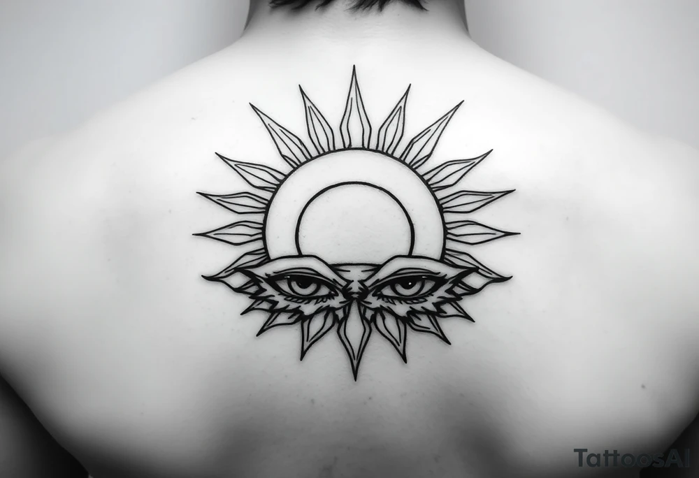 Sun rising over teary eyes fine line tattoo idea