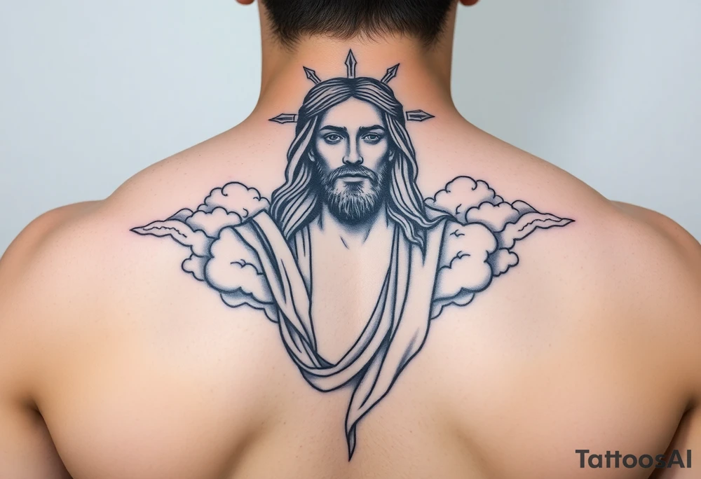 magestic jesus christ with clouds black and white tattoo idea magestic jesus christ with clouds black and white tattoo idea