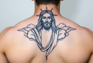 magestic jesus christ with clouds black and white tattoo idea