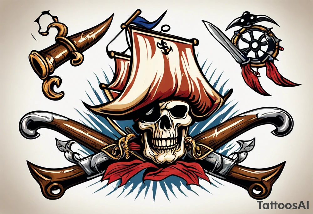 A pirate cutlass in American traditional style for a forearm tattoo idea