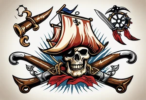 A pirate cutlass in American traditional style for a forearm tattoo idea