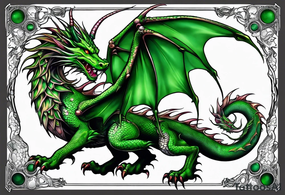 Moon fairy green dragon tattoo idea