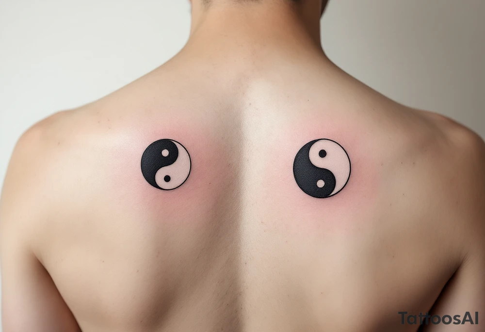 A yin-yang symbol split between two tattoos: the father’s half in black and white on one wrist, and the second complementary half in the same colors on the other wrist. tattoo idea