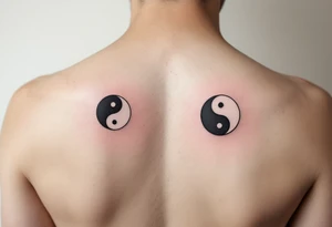 A yin-yang symbol split between two tattoos: the father’s half in black and white on one wrist, and the second complementary half in the same colors on the other wrist. tattoo idea