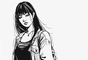 portrait of tomie standing up a character by the horror manga author junji ito full body standing menacingly. add more horror and gore elements tattoo idea