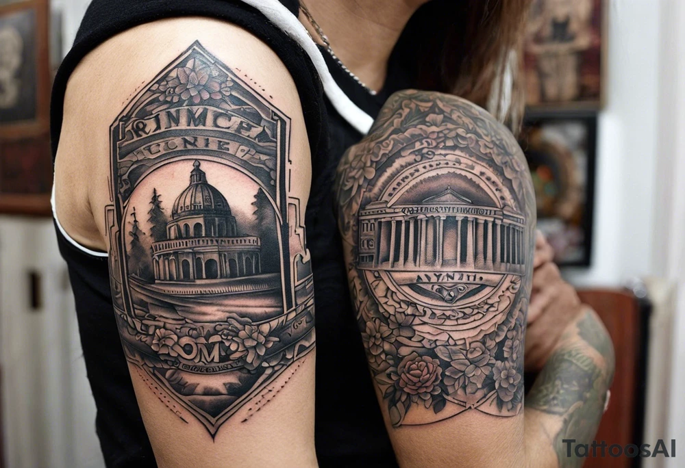 I would like a tattoo that represents my life along my arm and the people important to me my father, former basketball player, my mother, the strongest woman I know, my uncle, a Roma fan, an irreverent person, my wise grandfather, my grandmother, my weak point, my aunt, the person who raised me and my brother and sister my adventure companions tattoo idea
