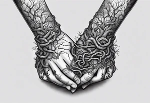 tattoo fool sleeve, tree roots break out of the chains at the bottom of the hand tattoo idea