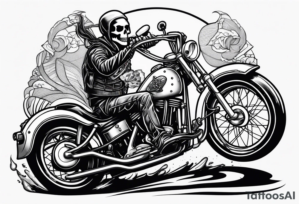 A skeleton riding a Harley motorbike also throwing a bomb tattoo idea