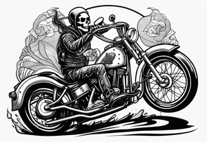 A skeleton riding a Harley motorbike also throwing a bomb tattoo idea