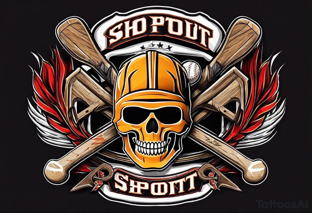 crossed hockey sticks with sports equipment that says "SHOT SPORTS" tattoo idea