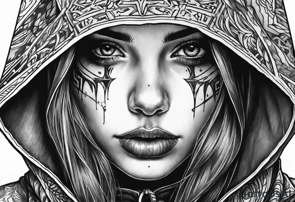 Horror hooded girl tattoo idea