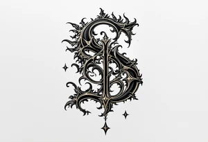 A black and gold "S" designed like an ancient monogram with regal details. tattoo idea