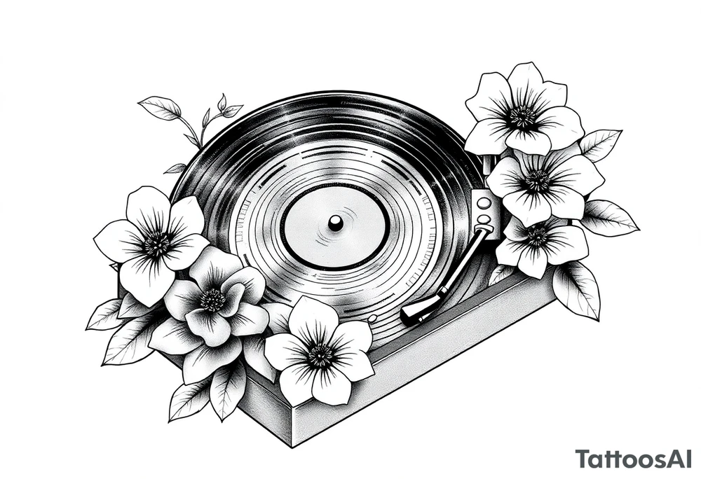 vinyl record player with flowers tattoo idea
