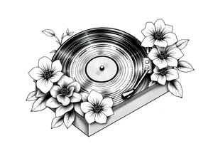 vinyl record player with flowers tattoo idea
