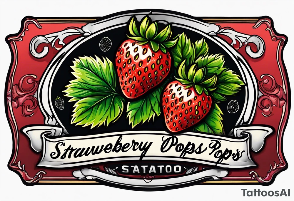 traditional  Strawberry with banner across it that says Pops tattoo idea
