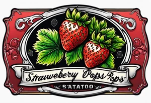 traditional  Strawberry with banner across it that says Pops tattoo idea
