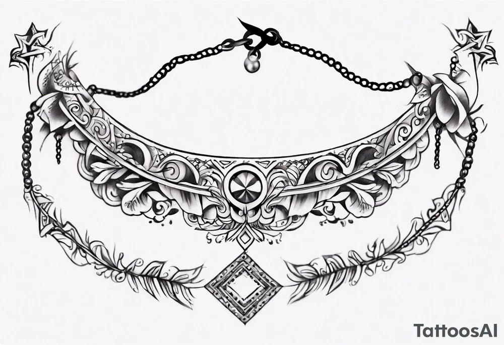 Ankle bracelet tattoo with feminine style and larger in the centre. Show on ankle tattoo idea