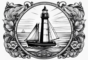 maritime lighthouse in a front view sailboat serving as a mast for a sail. tattoo idea