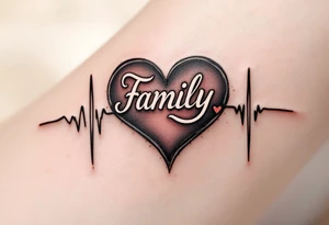 A delicate black and red heartbeat that transforms into the word “Family” with “Mom & Dad” nestled inside the curve. tattoo idea