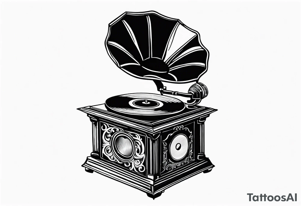 gramophone old with music tattoo idea