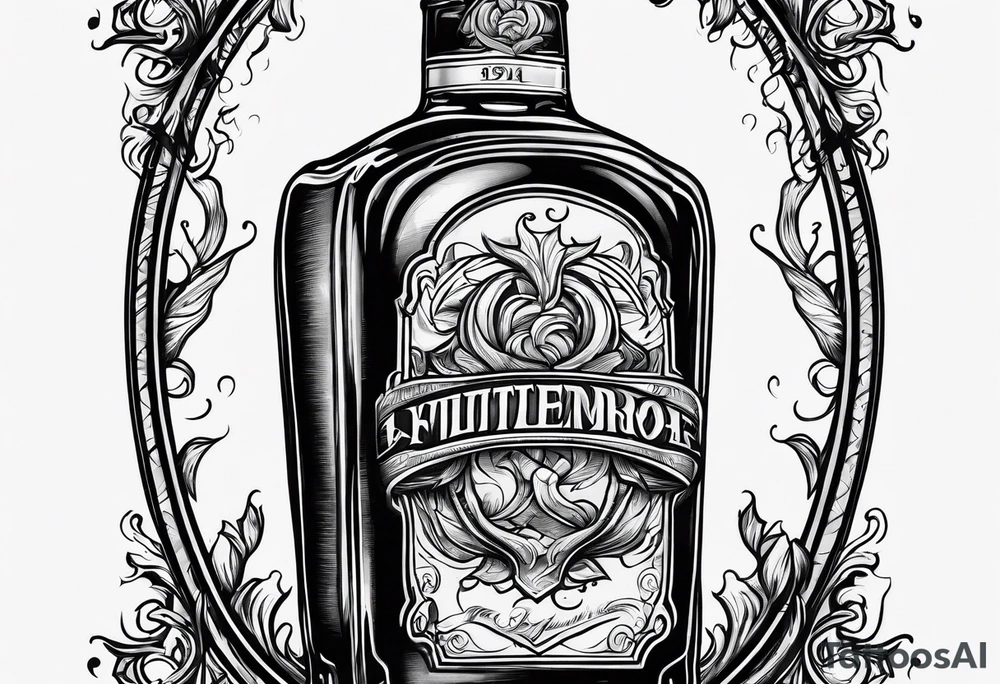 Flaming rag hanging out of whiskey bottle tattoo idea