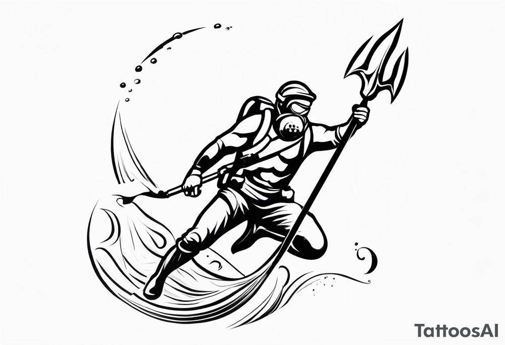 Scuba diver holding a trident of Poseidon tattoo idea