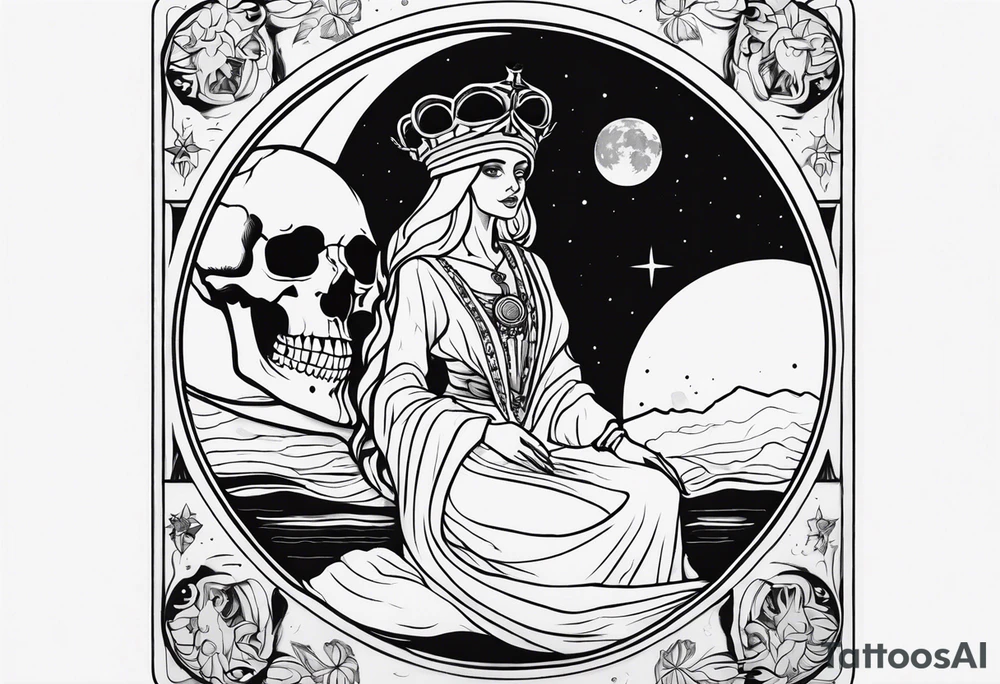 High priestess skeleton moon tarot card tattoo idea