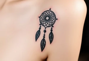 native dreamcatcher with flowing feathers and sacred beads tattoo idea