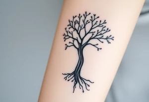 A black and gray realistic tree with engraved initials on the trunk, highlighting deep-rooted family connections tattoo idea