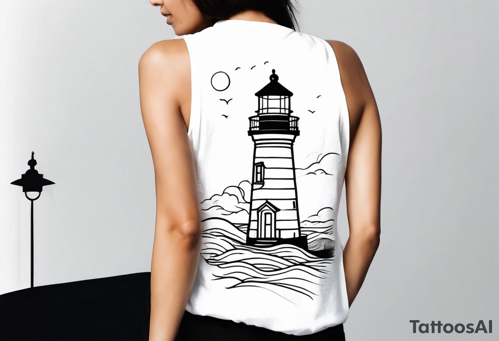 lighthouse fine line colorful tattoo idea