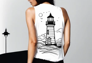 lighthouse fine line colorful tattoo idea