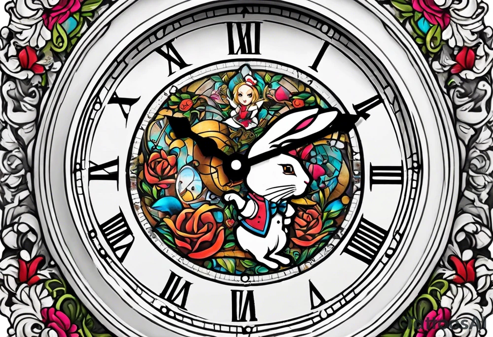 Alice in wonderland White rabbit clock im late tattoo idea