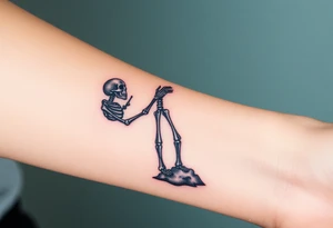 Skeleton reaching out towards a bright light but is stuck in a sludge tattoo idea