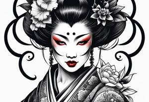 geisha with mask  oni  mask tattoo idea