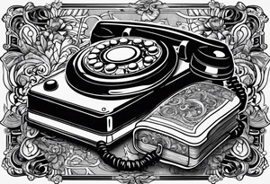 vintage theme phone, music, book tattoo idea