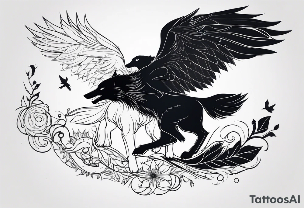 a wolf and a raven back to back facing opposite direction integrated into image tattoo idea a wolf and a raven back to back facing opposite direction integrated into image tattoo idea