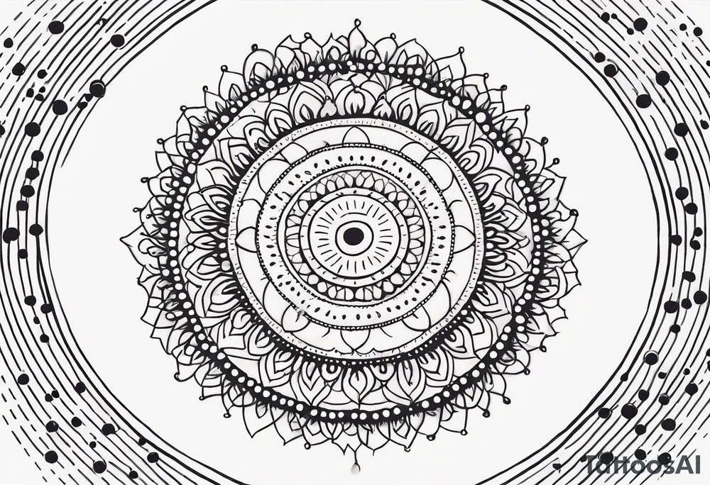 simple sunshine mandala made of black dots with circles tattoo idea