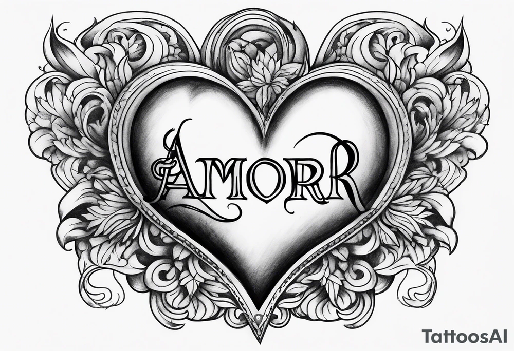 The word
 Amor fati with a burning heart tattoo idea