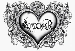 The word
 Amor fati with a burning heart tattoo idea
