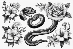 Snake wrapped around flowers tattoo idea